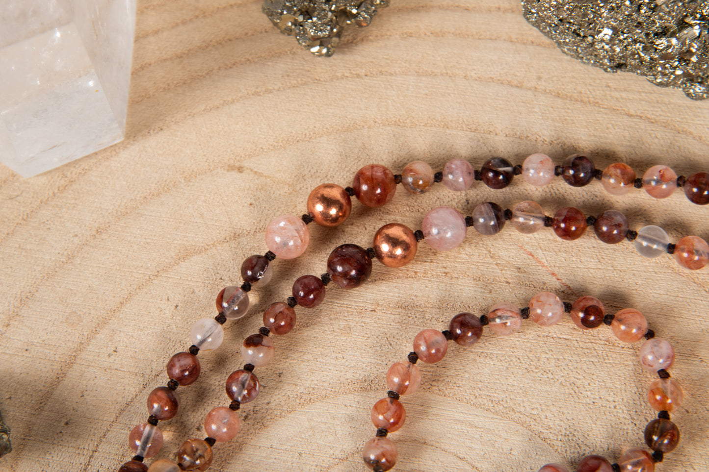 Mala in Quarzo Ematoide, Pietra Guru Agata, Rame