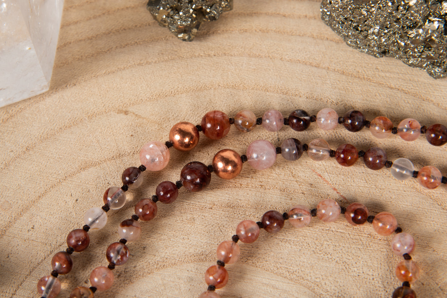 Mala in Quarzo Ematoide, Pietra Guru Agata, Rame