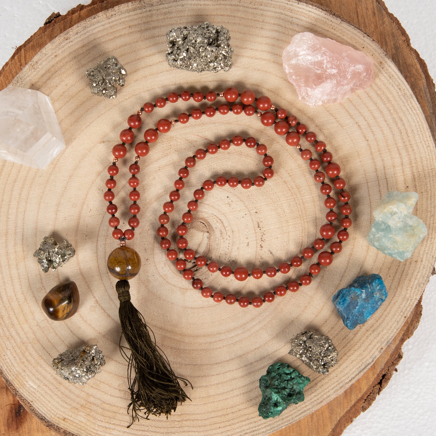 Mala in Diaspro rosso, Pietra Guru Agata, Rame