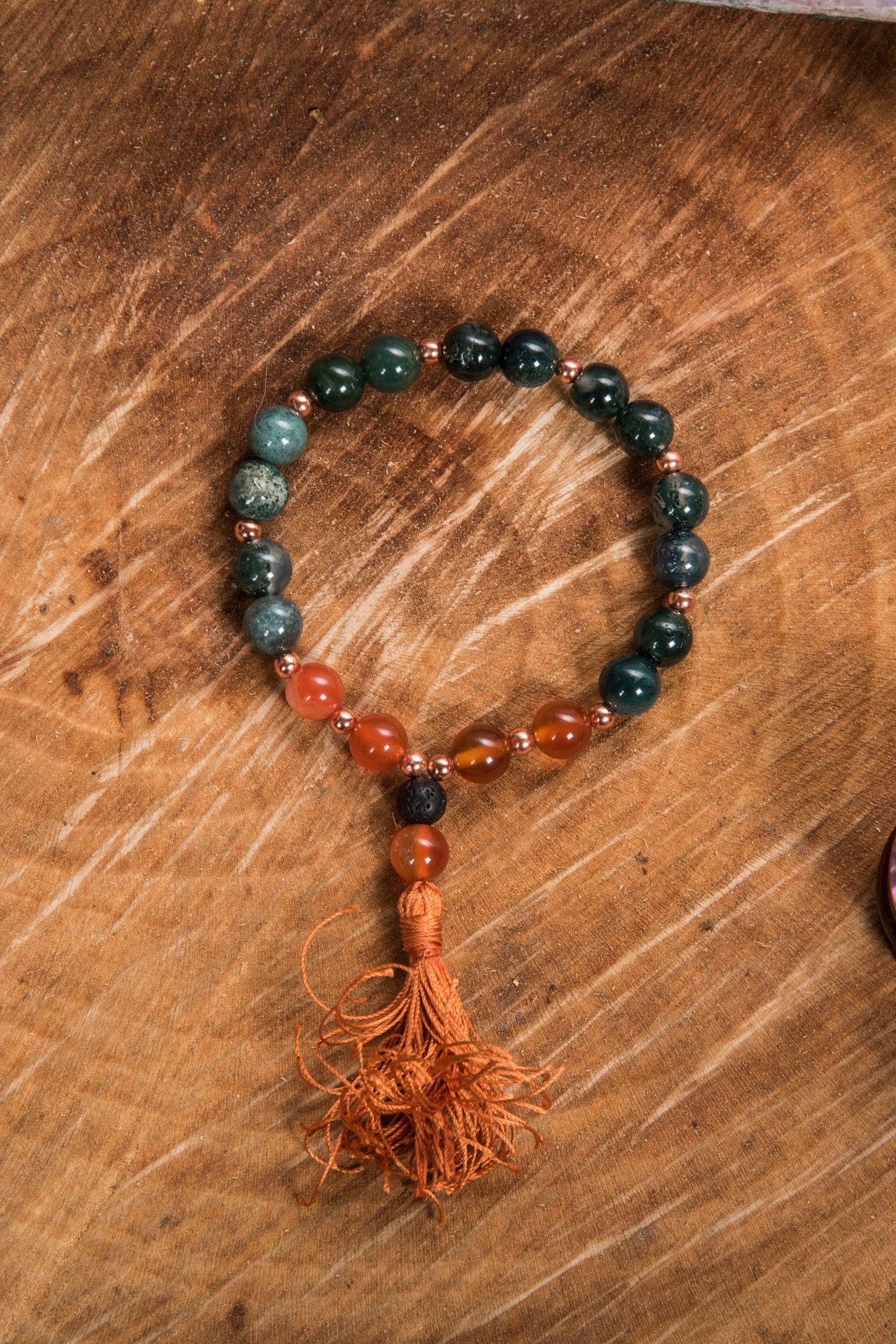 Bracciale Mala Agata Muschiata, Corniola, Pietra lavica e Rame