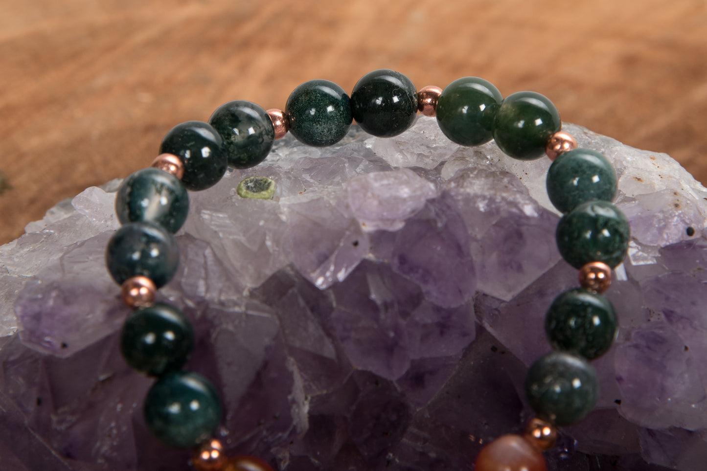 Bracciale Mala Agata Muschiata, Corniola, Pietra lavica e Rame