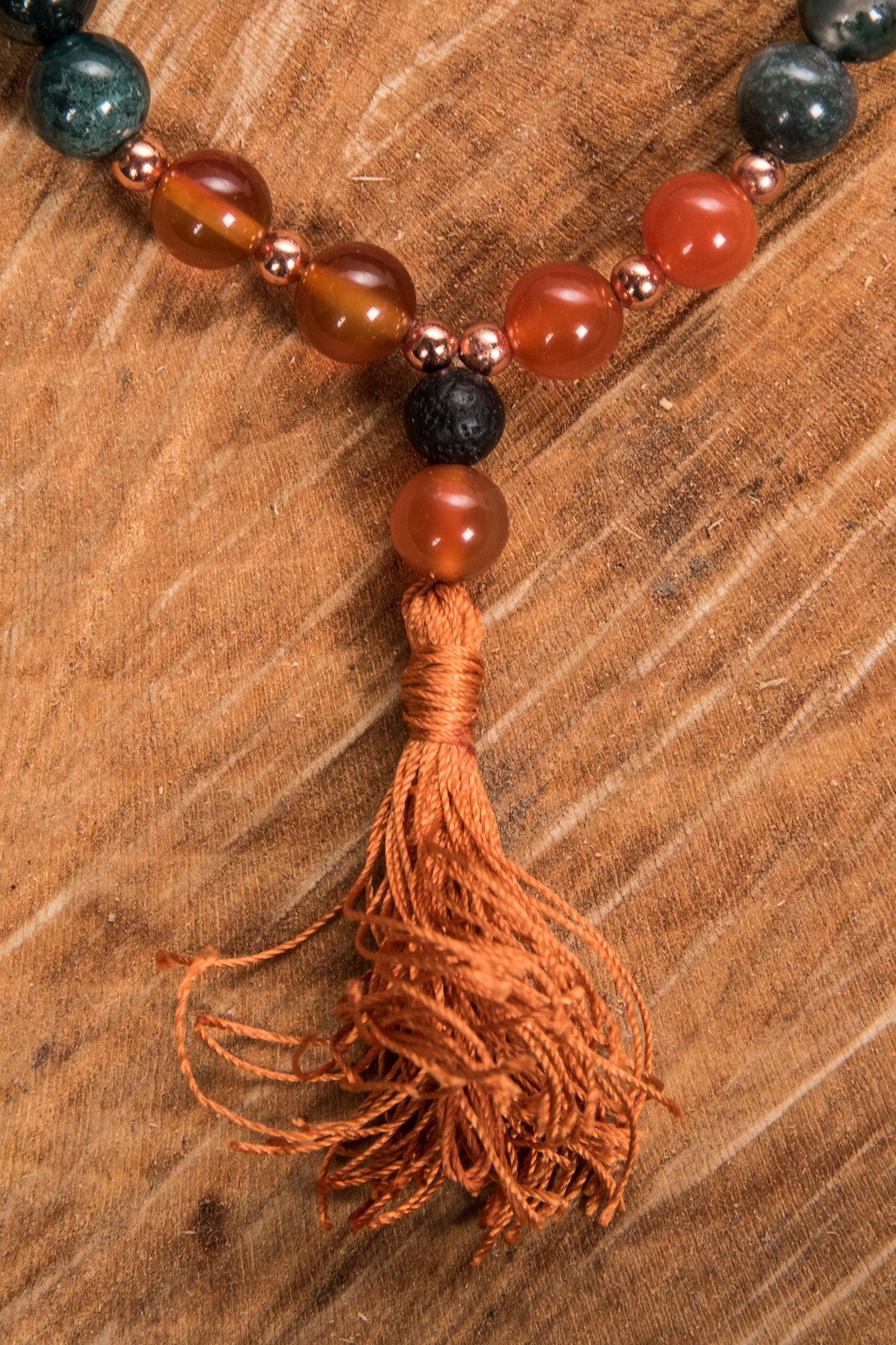 Bracciale Mala Agata Muschiata, Corniola, Pietra lavica e Rame