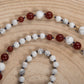 Mala Agata rossa, Howlite, Pietra Guru Perla Tibetana, Argento dorato 925