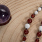 Mala Agata rossa, Howlite, Pietra Guru Perla Tibetana, Argento dorato 925