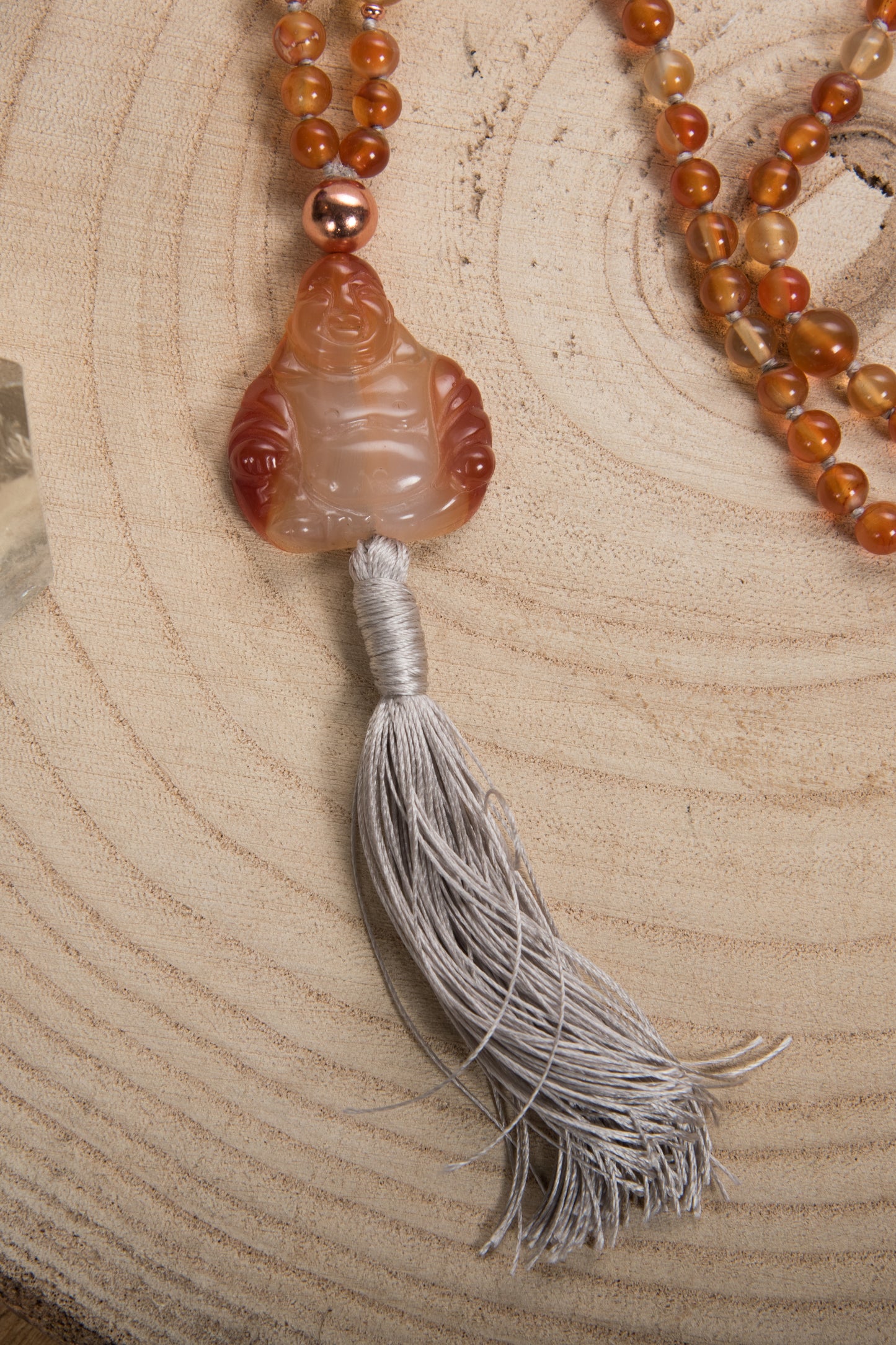 Mala Buddha in Corniola e rame
