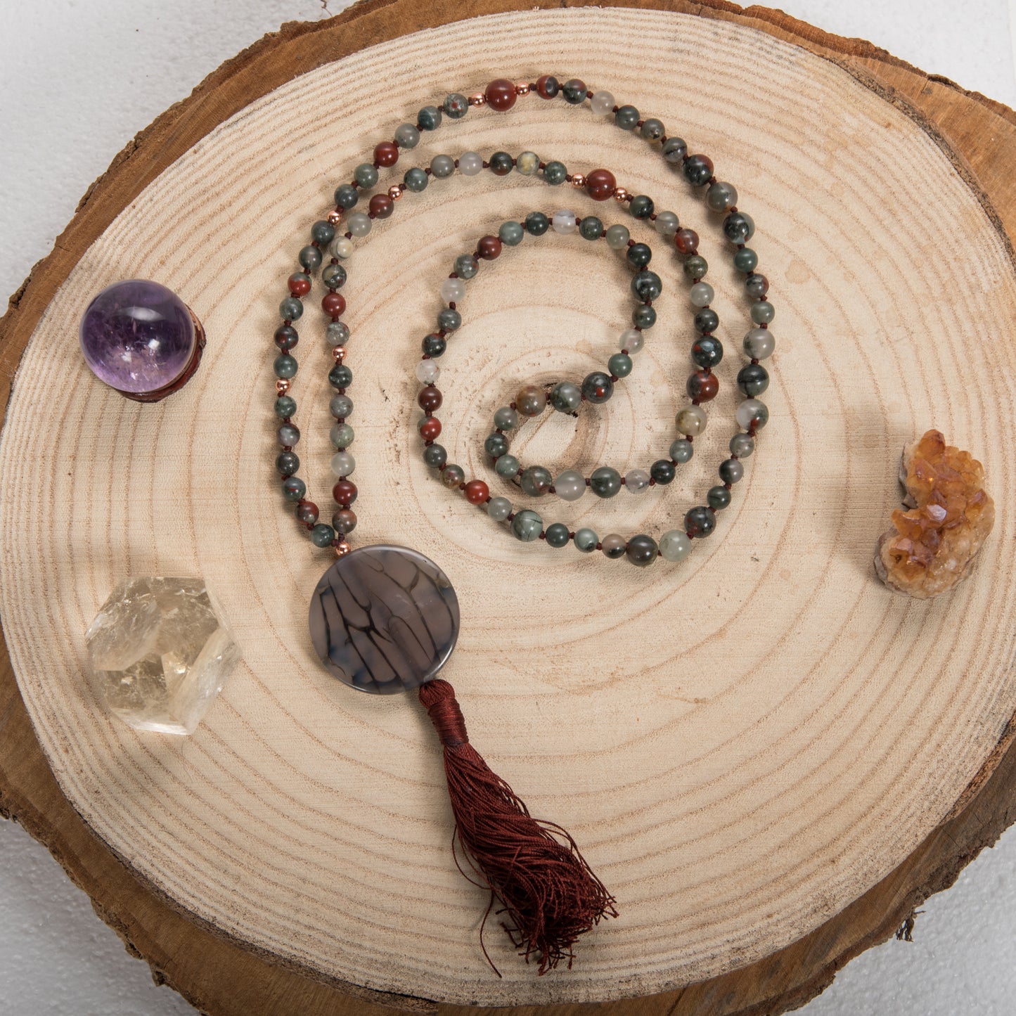 Mala in Eliotropio Diaspro Sanguigno, Pietra Guru Agata e rame