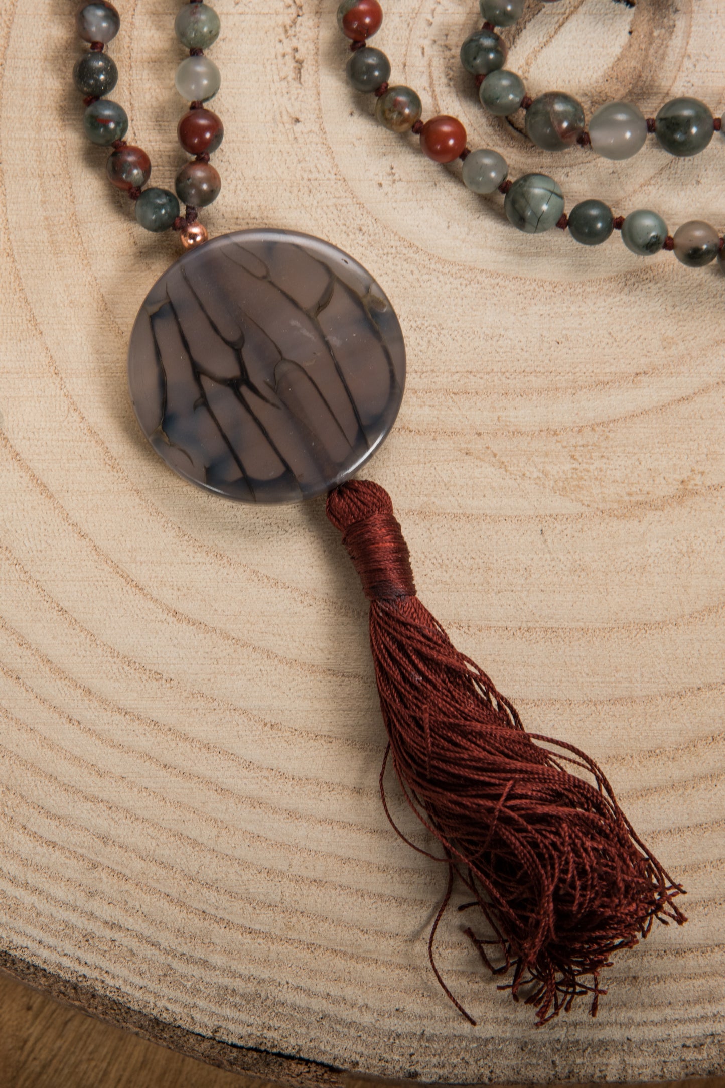 Mala in Eliotropio Diaspro Sanguigno, Pietra Guru Agata e rame