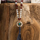 Mala Agata rossa, Howlite, Pietra Guru Perla Tibetana, Argento dorato 925