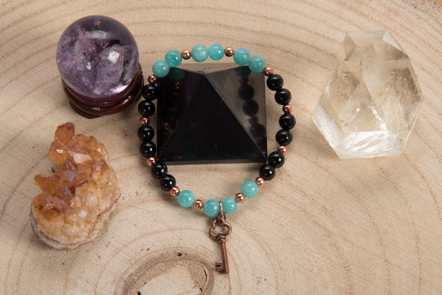 Onice, Amazzonite, Charm Chiave in Rame