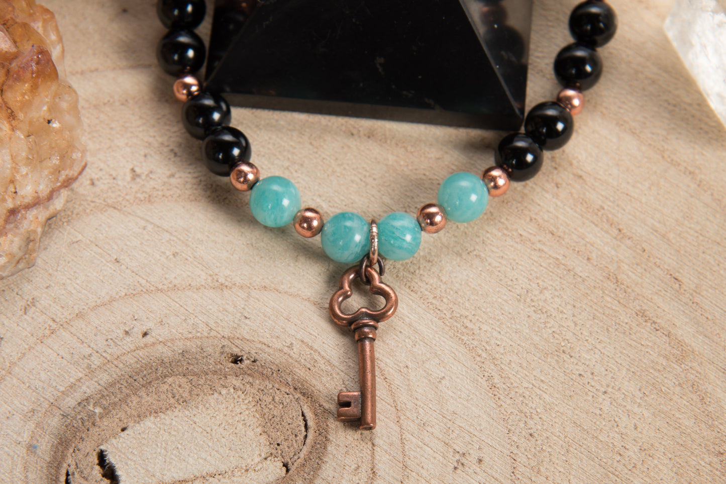 Onice, Amazzonite, Charm Chiave in Rame