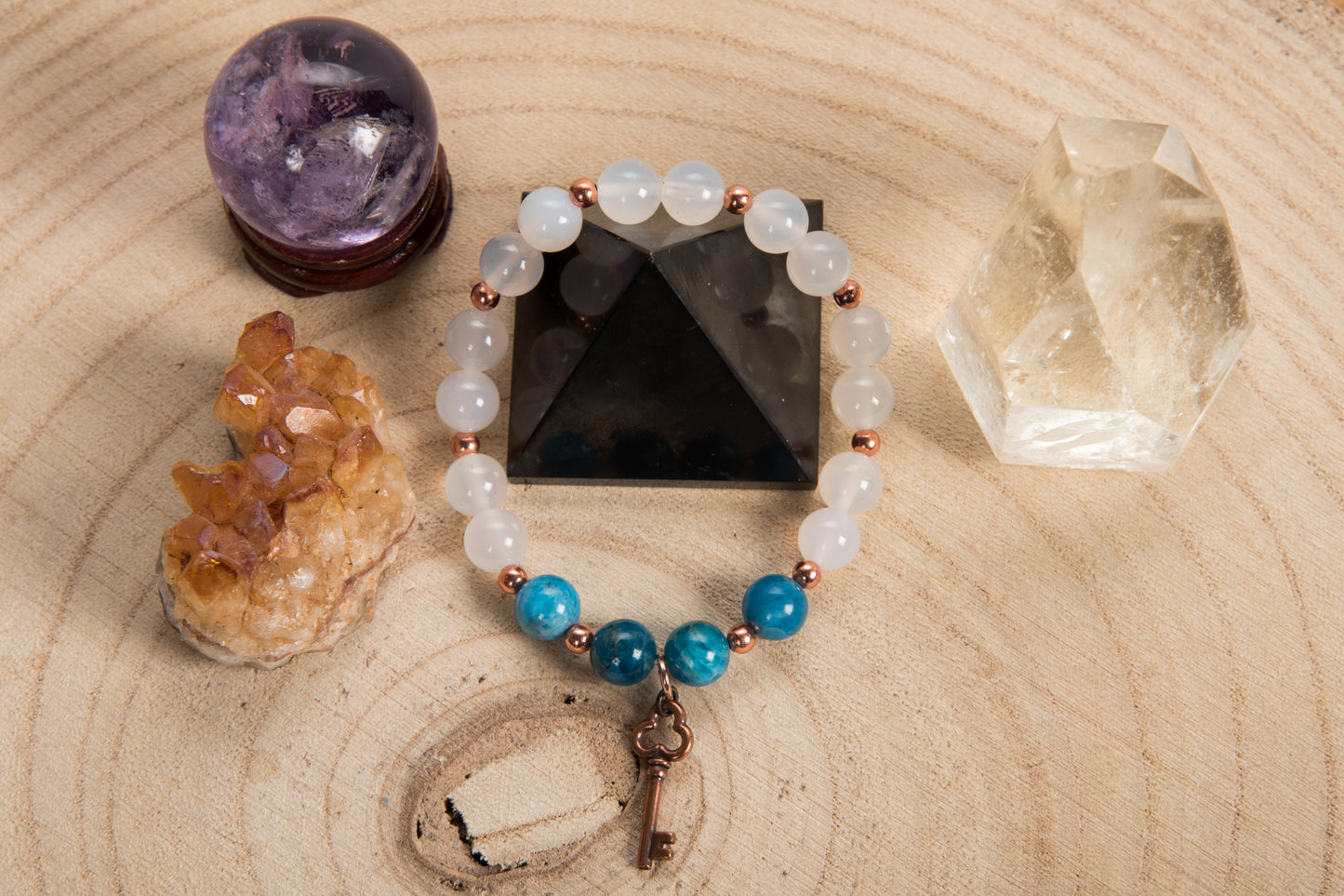 Apatite, Giada Bianca, Charm Chiave in Rame