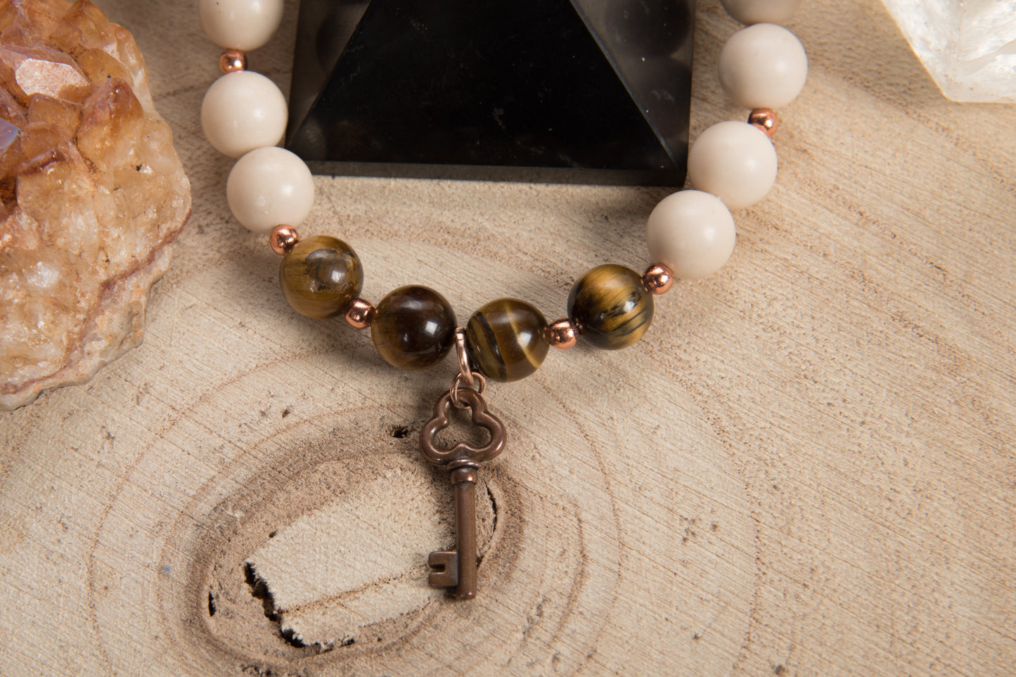 Occhio di tigre, Diaspro fossile, Charm Chiave in Rame