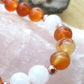 Bracciale perle 8mm corniola, agata bianca, rame