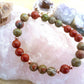 Bracciale perle 8mm diaspro rosso, unakite, rame