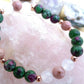 Bracciale perle 8mm zoisite, quarzo rosa, rodonite, rame