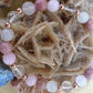 Bracciale perle 8mm kunzite, quarzo rosa, rodonite, quarzo ialino, rame