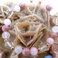 Bracciale perle 8mm kunzite, quarzo rosa, rodonite, quarzo ialino, rame