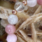 Bracciale perle 8mm kunzite, quarzo rosa, rodonite, quarzo ialino, rame