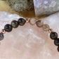 Bracciale perle 6mm pietra di luna nera, ossidiana dorata, rame