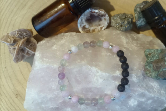 Fluorite, kunzite, lava, argento 925