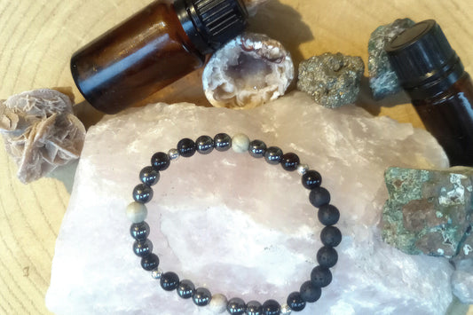 Ematite, onice, diaspro zebrato, lava, argento 925