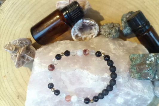 Quarzo ematoide, onice, lava, argento dorato 925