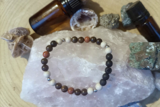 Bronzite, diaspro bianco, diaspro rosso, lava, argento 925