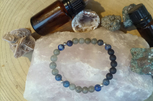 Lapislazzuli, labradorite, lava, argento 925