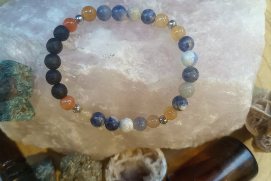 Sodalite, corniola, lava, argento 925