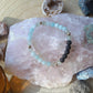 Amazzonite, fluorite, lava, argento dorato 925