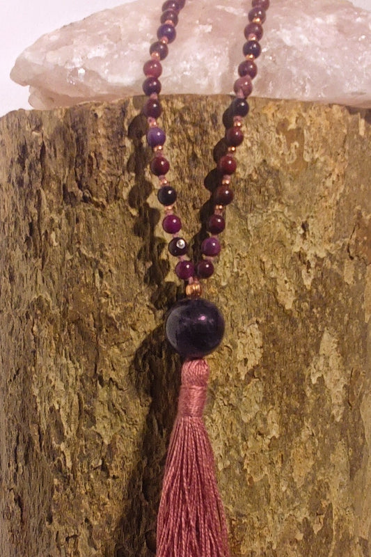 Mala in Lepidolite, Pietra guru Ametista, Rame