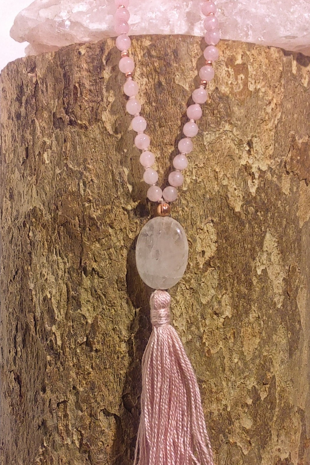 Mala in Quarzo rosa, Pietra Guru Quarzo rosa, Rame