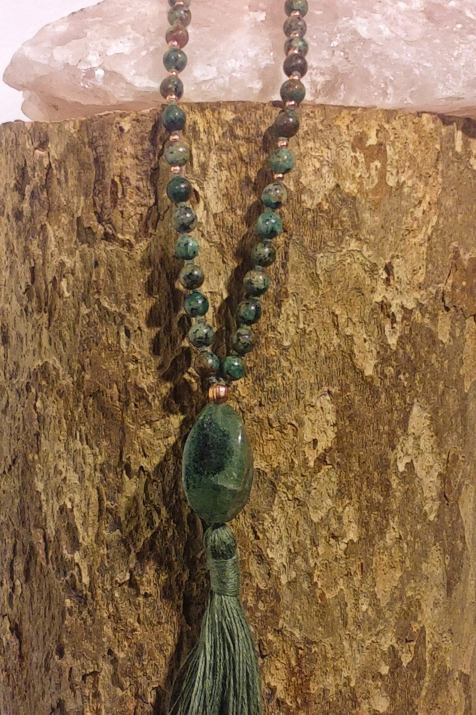 Mala artigianale in Turchese africano, pietra guru in Avventurina e Rame