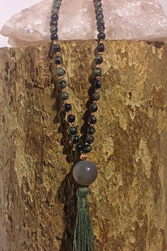 Mala in Diaspro Kambaba, Pietra guru Agata grigia, Rame