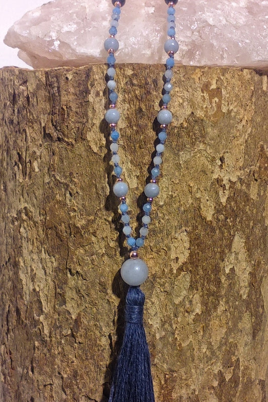 Mala in Dumortierite, Acquamarina, Pietra Guru Acquamarina, Rame