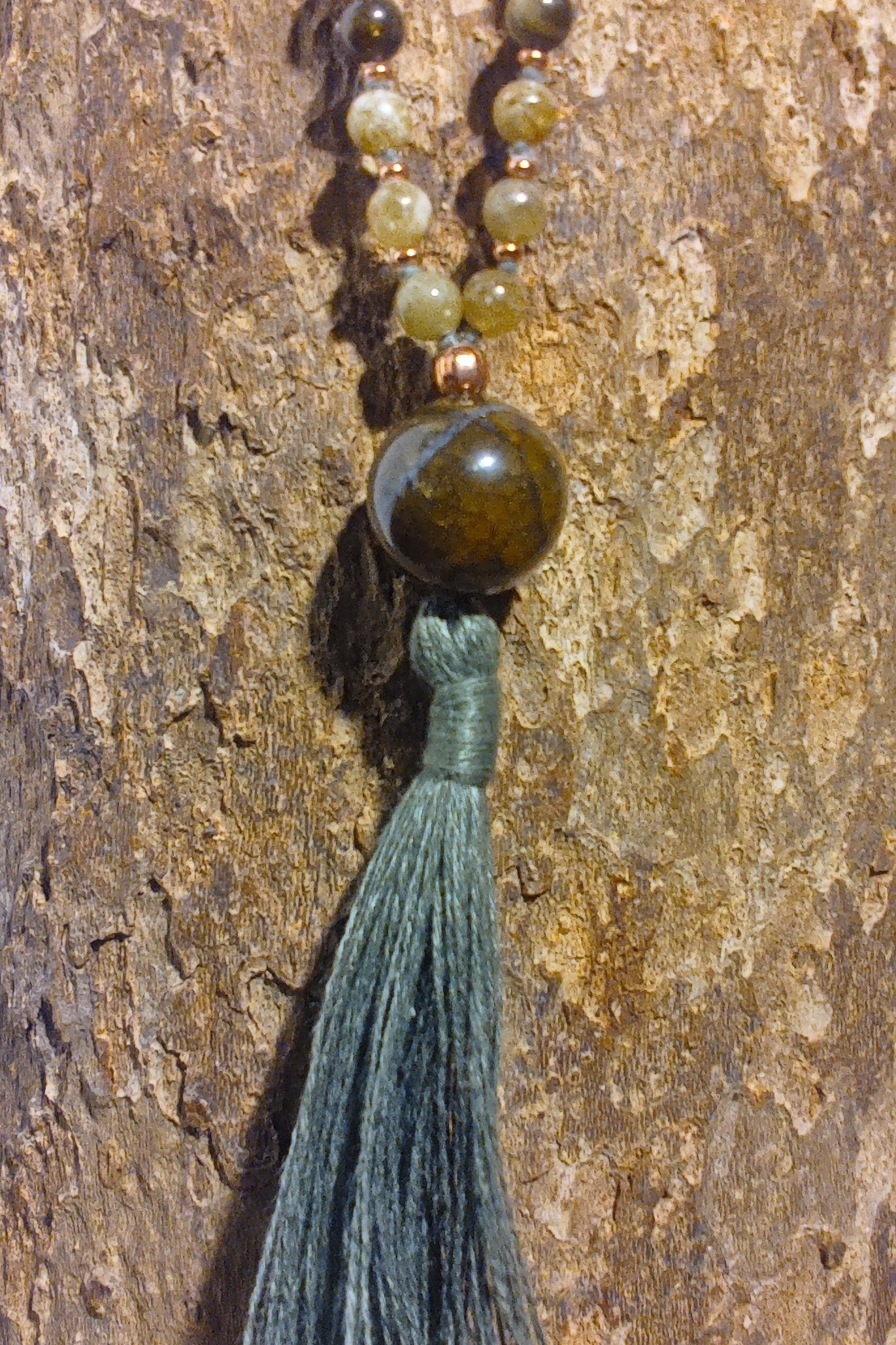 Mala 108 Pietra Serpentina nobile, Pietra Guru Agata, Rame