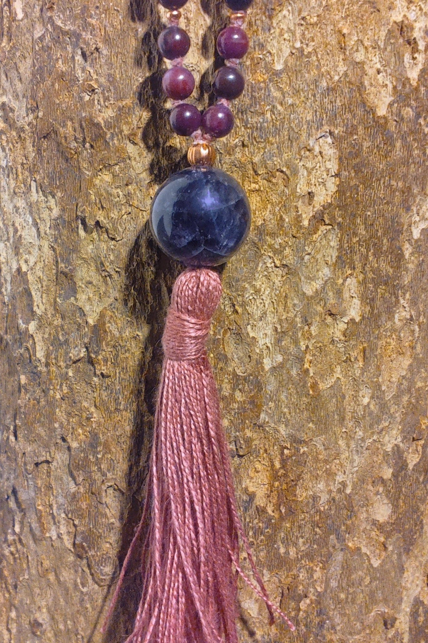 Mala in Lepidolite, Pietra guru Ametista, Rame