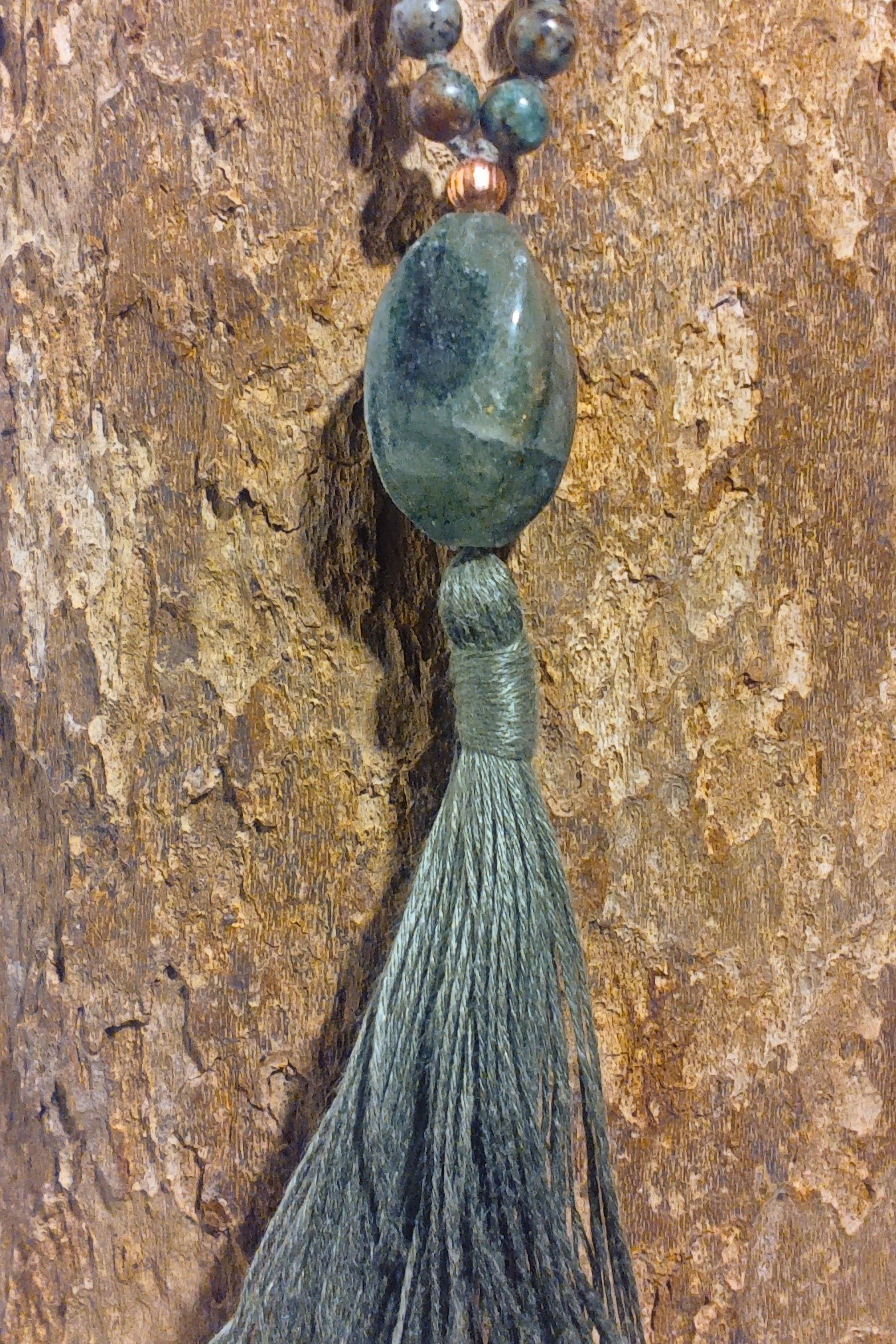 Mala artigianale in Turchese africano, pietra guru in Avventurina e Rame