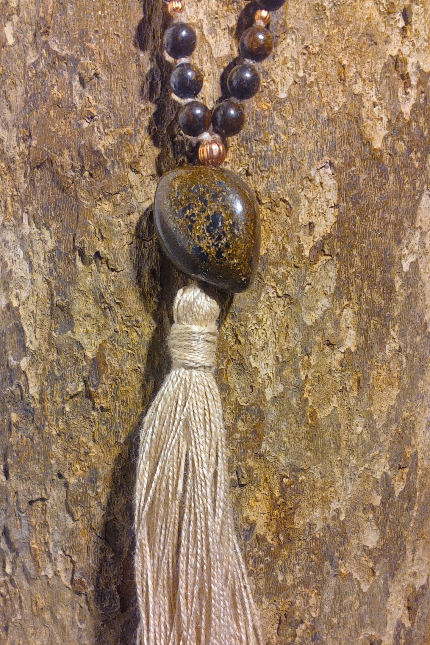 Mala in Bronzite, pietra guru in Bronzite, rame