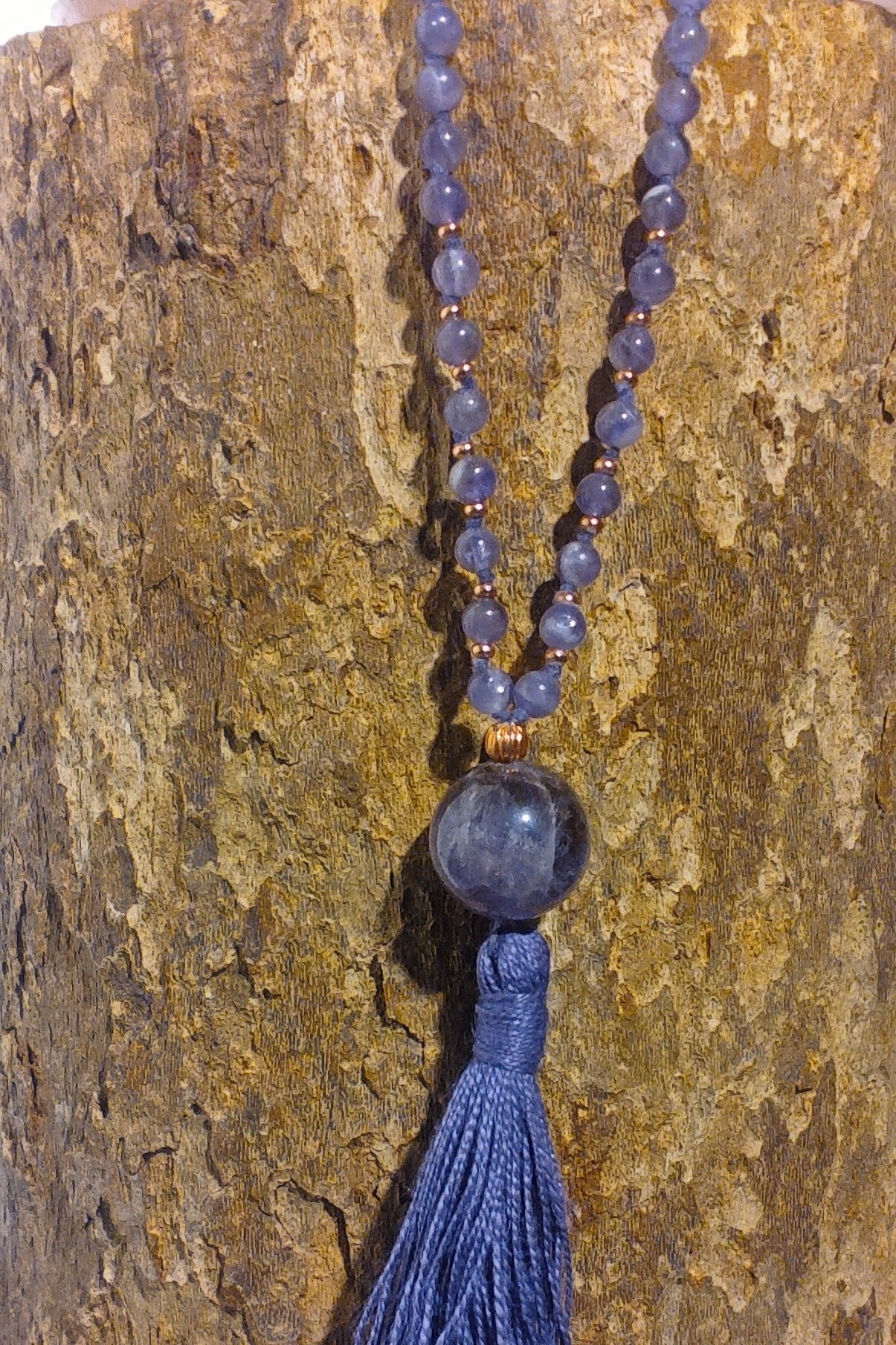 Mala da meditazione in Ametista 108 perle, Perla Guru in ametista