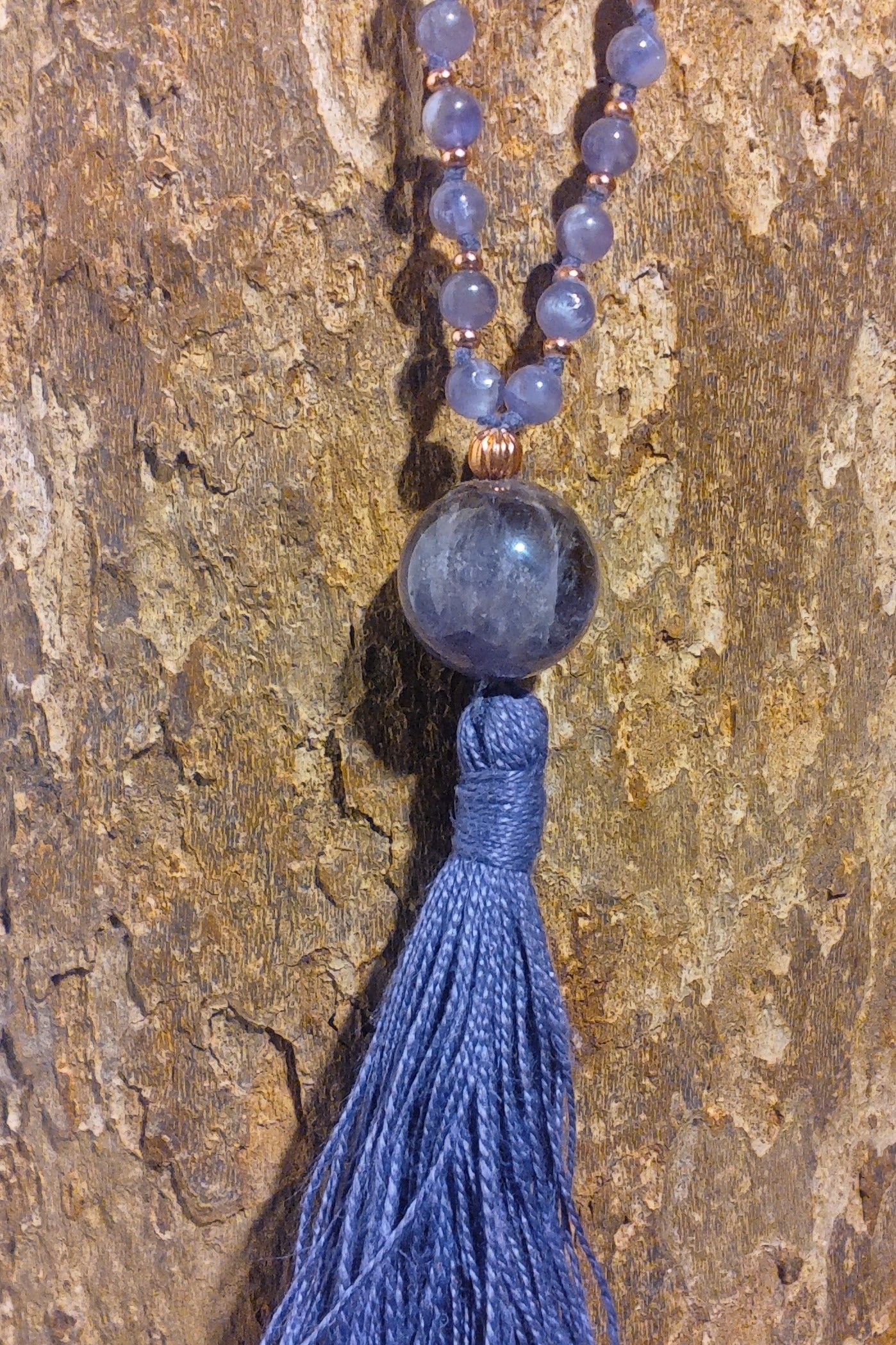 Mala da meditazione in Ametista 108 perle, Perla Guru in ametista