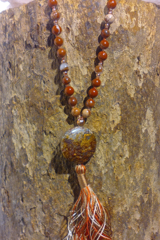 Mala in Diaspro Brecciato, Pietra Guru Diaspro oceano, Rame