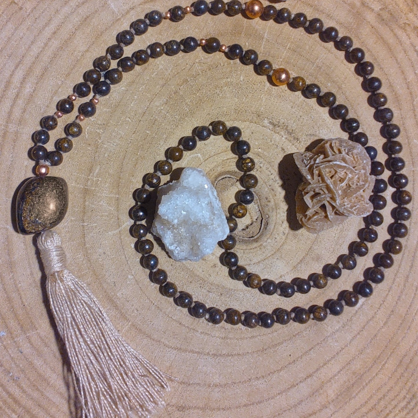 Mala in Bronzite, pietra guru in Bronzite, rame