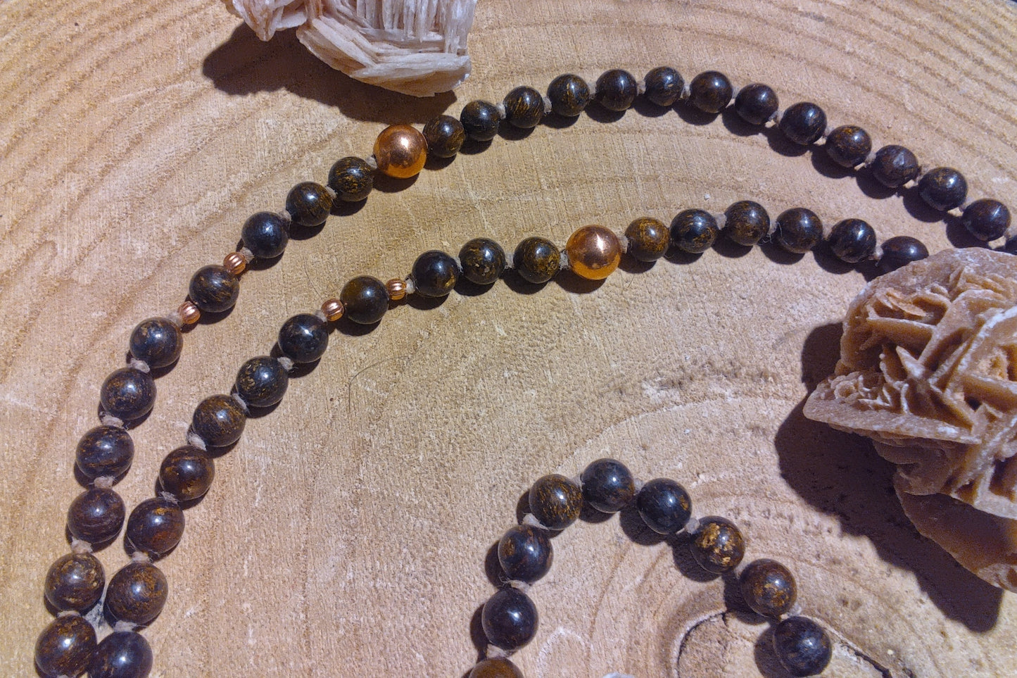 Mala in Bronzite, pietra guru in Bronzite, rame