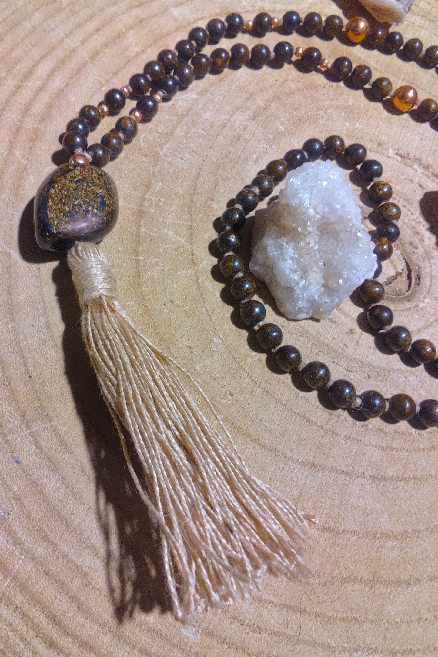 Mala in Bronzite, pietra guru in Bronzite, rame