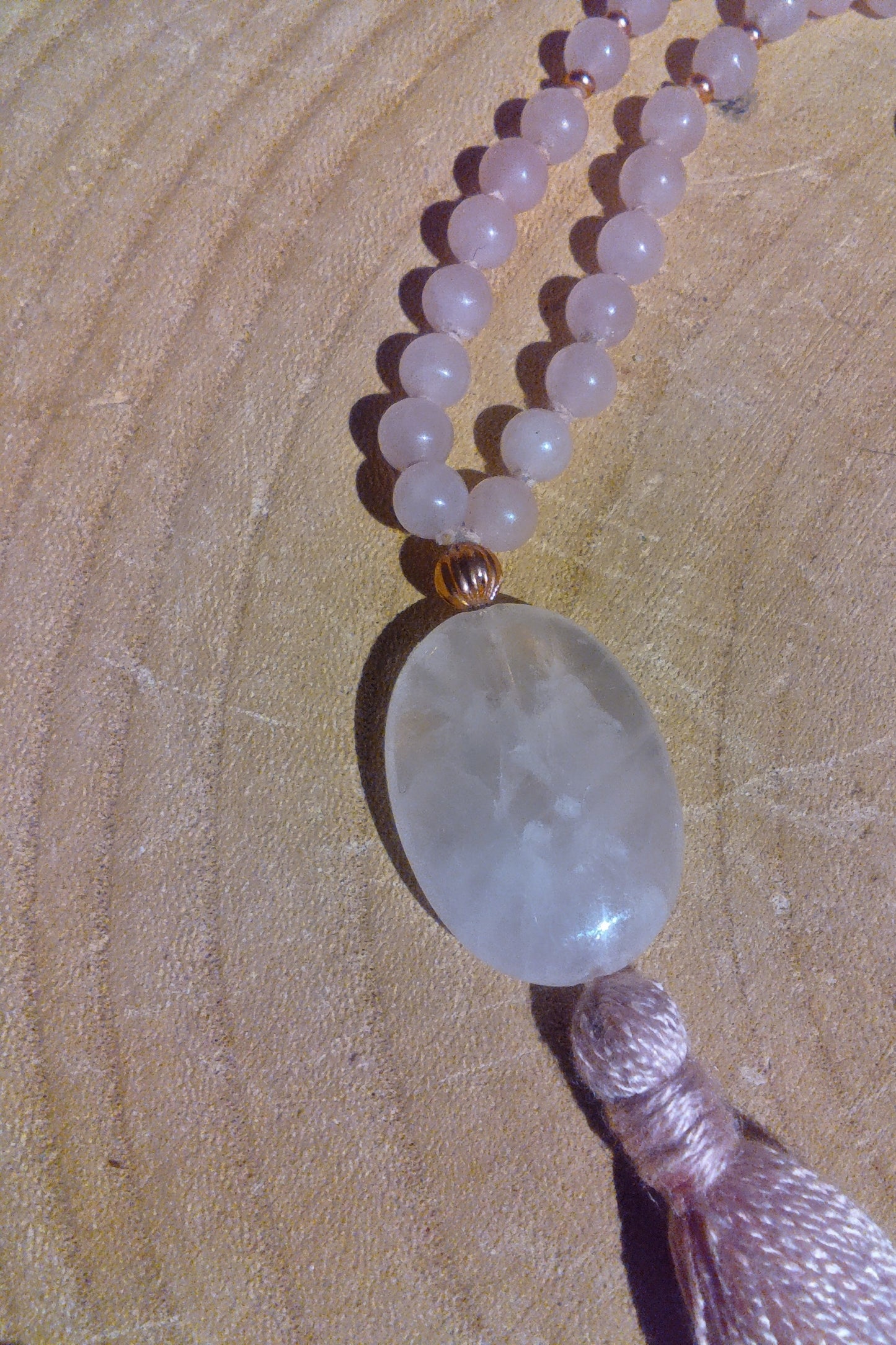 Mala in Quarzo rosa, Pietra Guru Quarzo rosa, Rame