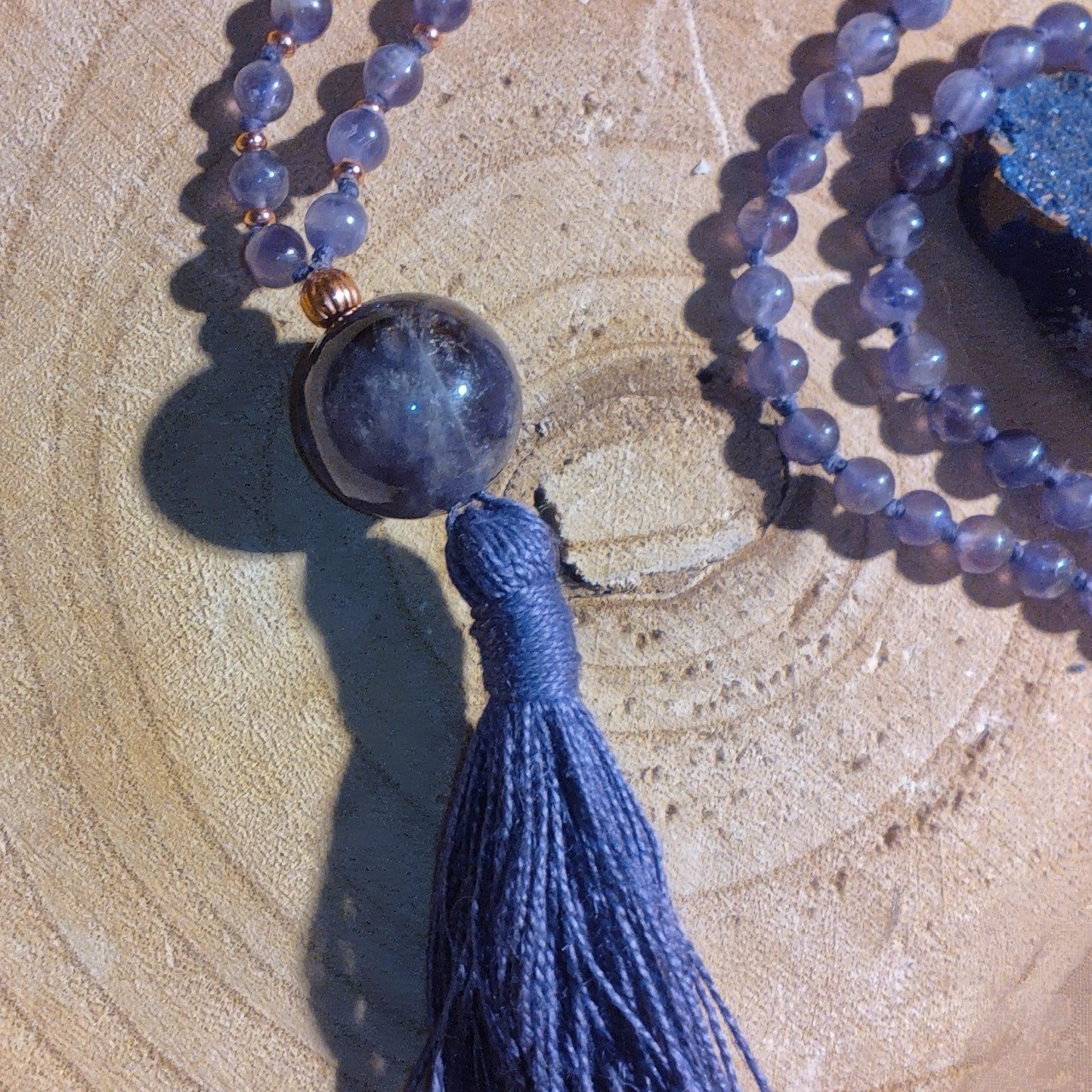 Mala da meditazione in Ametista 108 perle, Perla Guru in ametista