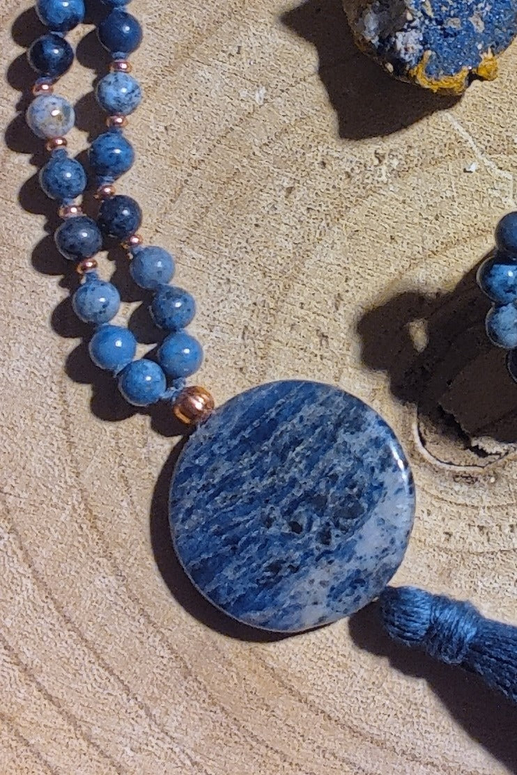Mala in Dumortierite, Pietra Guru Sodalite, Rame