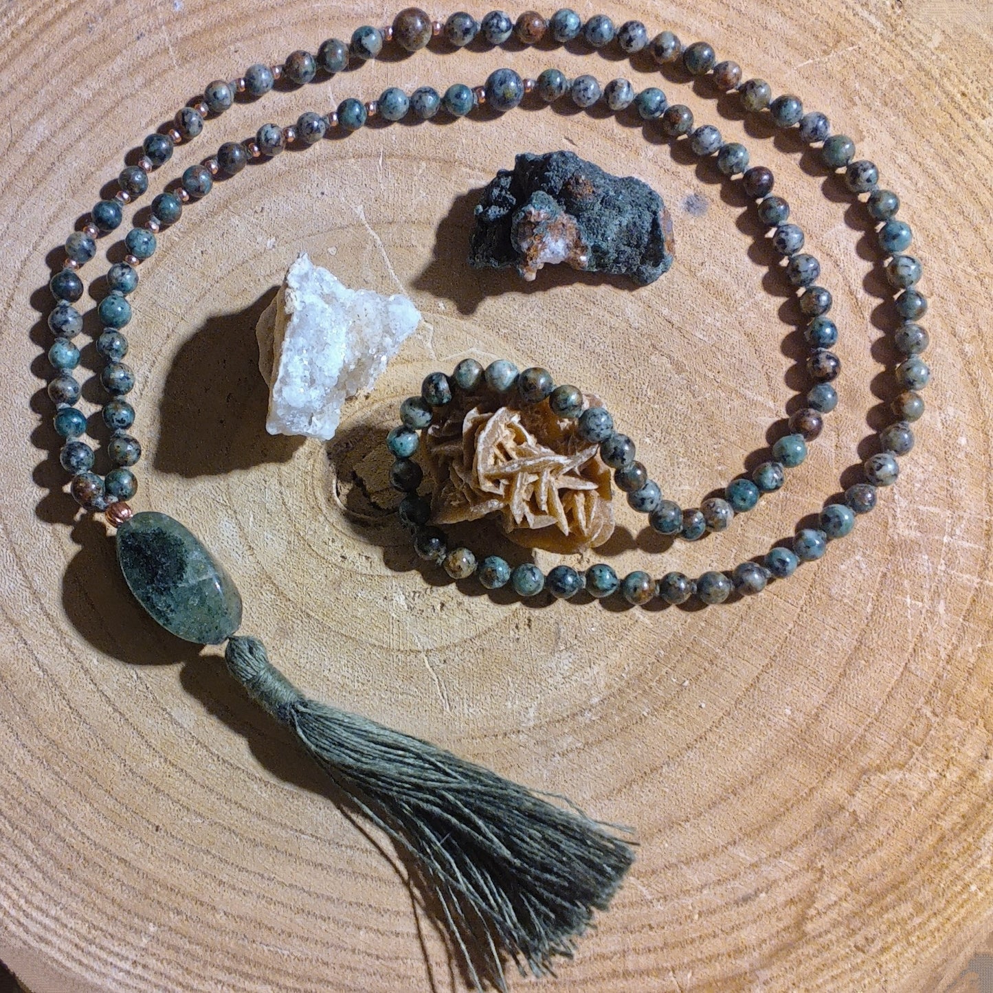 Mala artigianale in Turchese africano, pietra guru in Avventurina e Rame