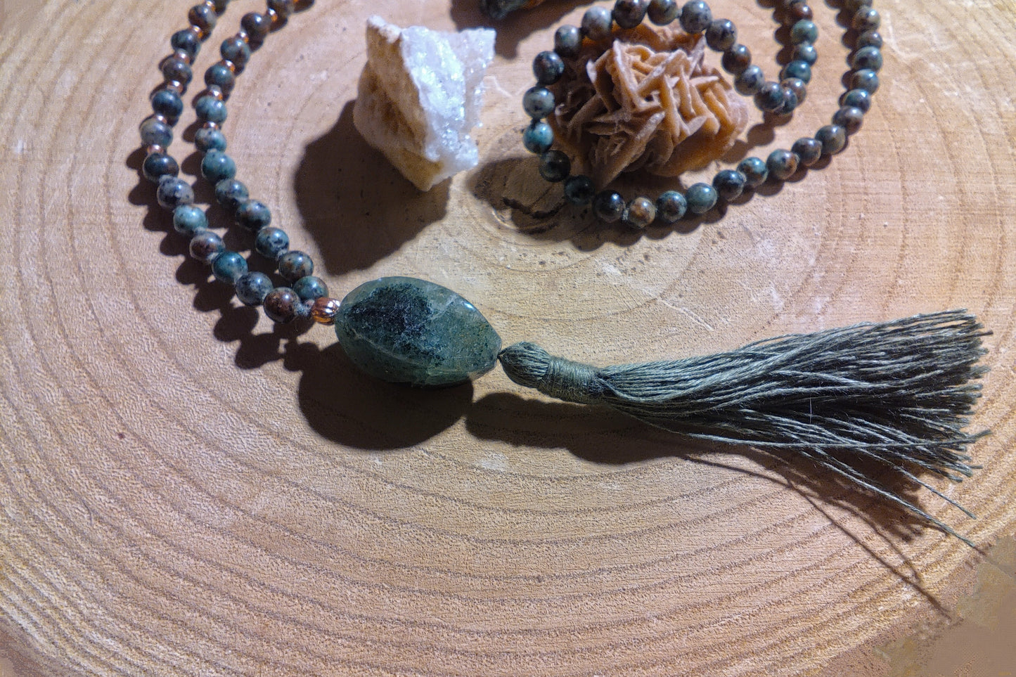 Mala artigianale in Turchese africano, pietra guru in Avventurina e Rame